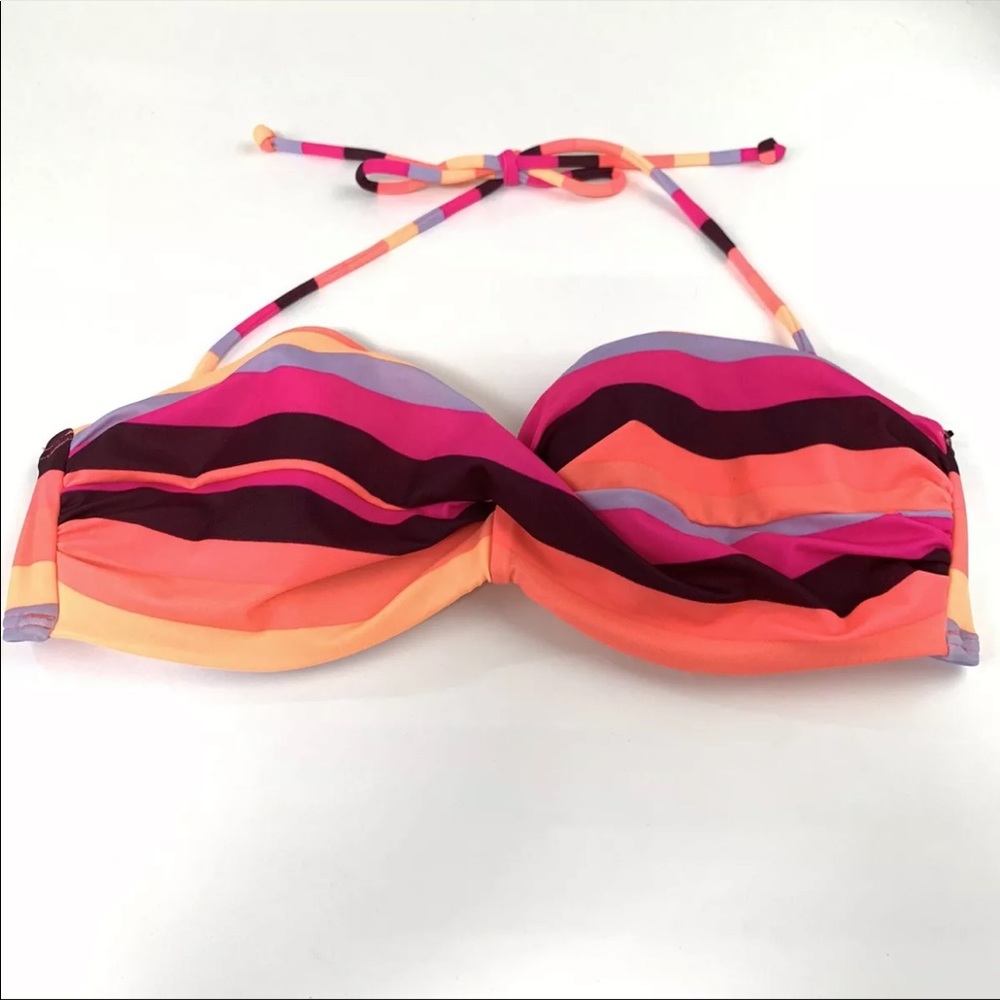 Victorias Secret Bikini Top 34C Bandeau Striped 6PB Pink Orange Purple Underwire